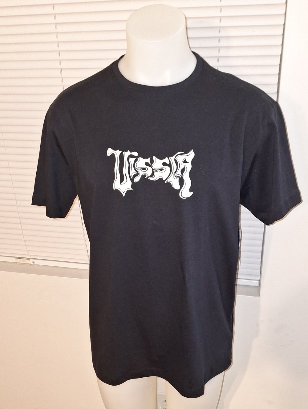 VISSLA Black Tee with White Gothic Chest Logo